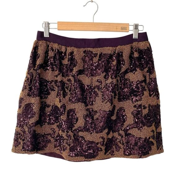 Club Monaco Gold Burgundy Beaded Sequin Mini Skirt size 6 - Picture 1 of 7